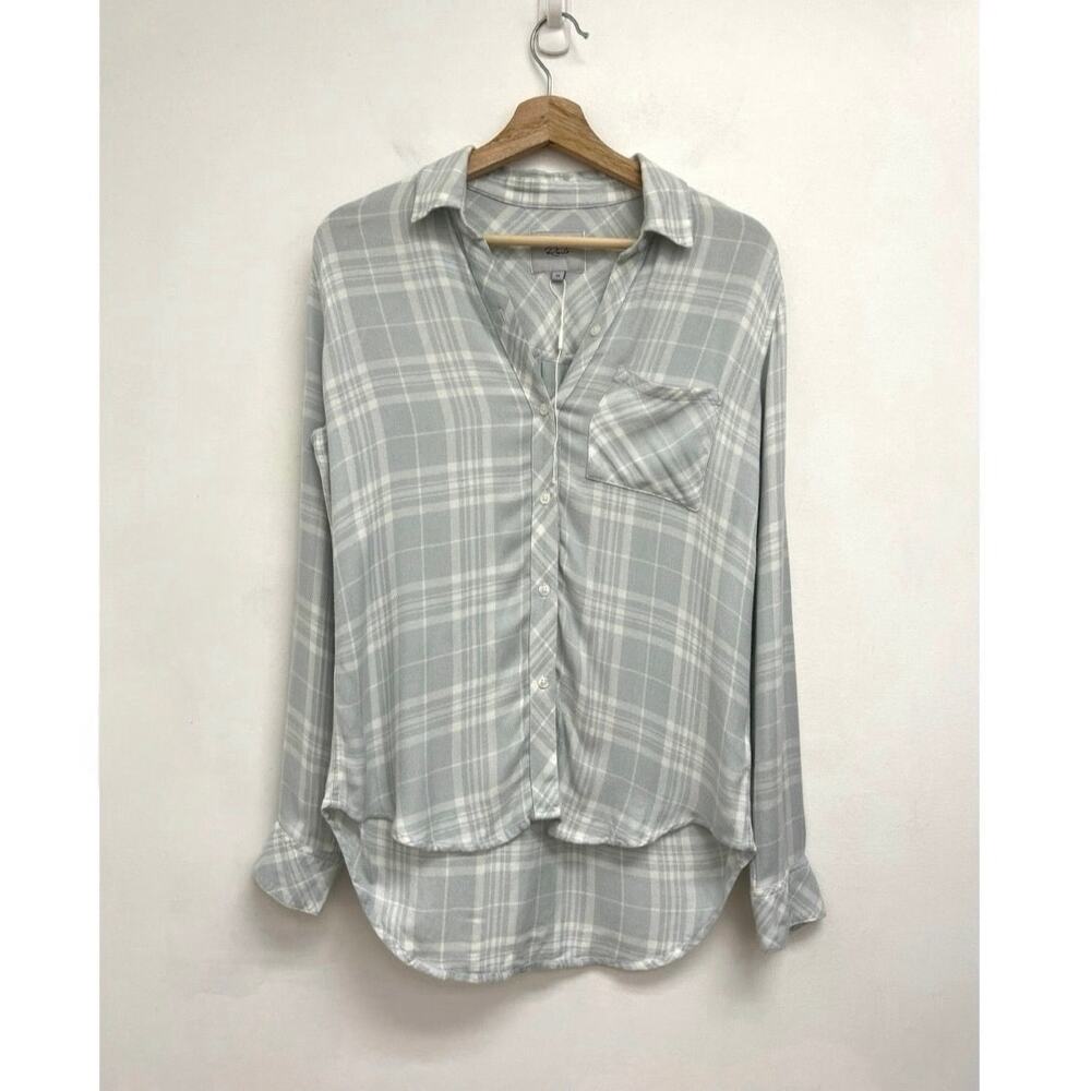 NWOT Rails Hunter Flannel Pastel Plaid Soft Rayon Button-Down Shirt Seafoam XS - Picture 3 of 12